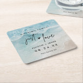 水彩海ビーチ結婚式エロペメントスクエアPa スクエアペーパーコースター (アングル)