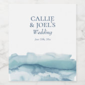 水彩海ビーチ結婚式ワインラベル ワインラベル (シングルラベル)