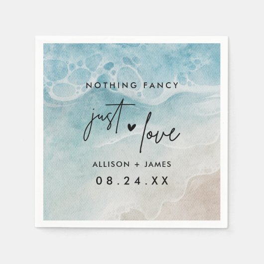 水彩海ビーチ結婚式落ち込み スタンダードカクテルナプキン (正面)