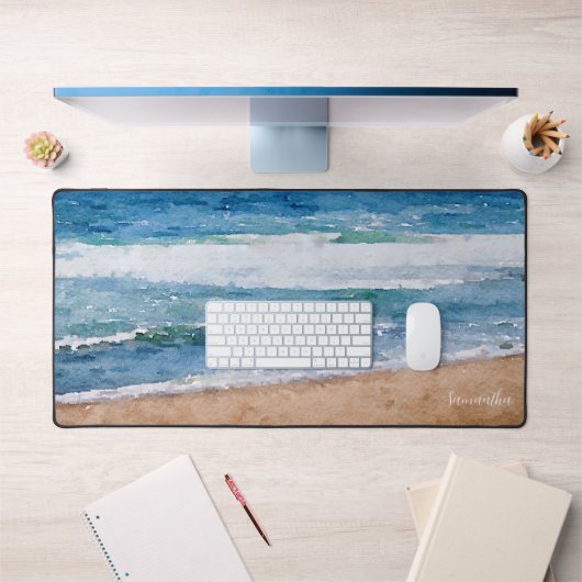 水彩海ビーチ パーソナライズされた デスクマット (オフィス1)