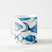 水彩海ブルーフィッシュ。航海のビーチパターン コーヒーマグカップ (正面左)