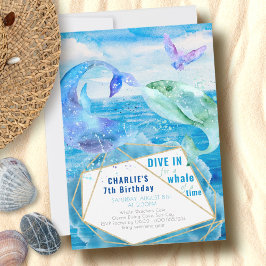 水彩海ホエールエイジ誕生日 招待状