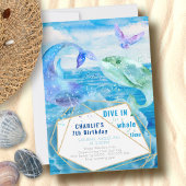 水彩海ホエールエイジ誕生日 招待状