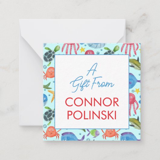 水彩海ライフ男の子の囲いからの贈り物 ノートカード (正面)