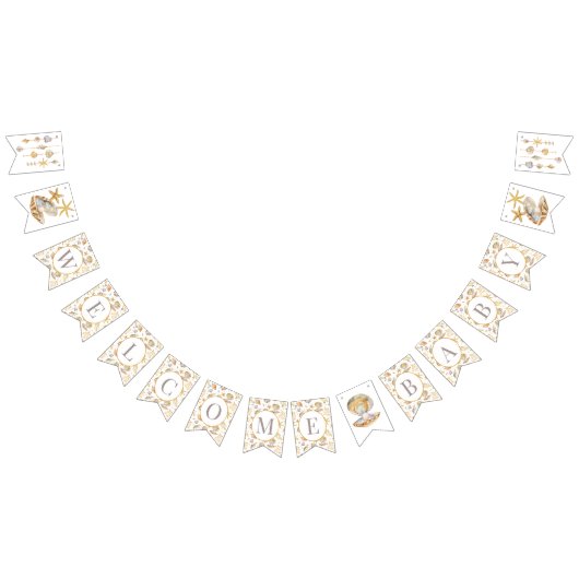 水彩海リトルパールベビーシャワー バンティングフラッグ (全)