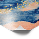 水彩海リーフ抽象芸術ブルーオレンジ金ゴールド フォトプリント            (角)