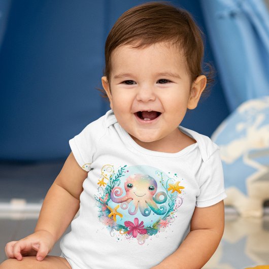 水彩海中カラフルタコ ベビーボディスーツ