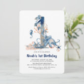 水彩海中少年の1歳誕生日 招待状 (スタンド正面)