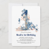 水彩海中少年の1歳誕生日 招待状 (正面)