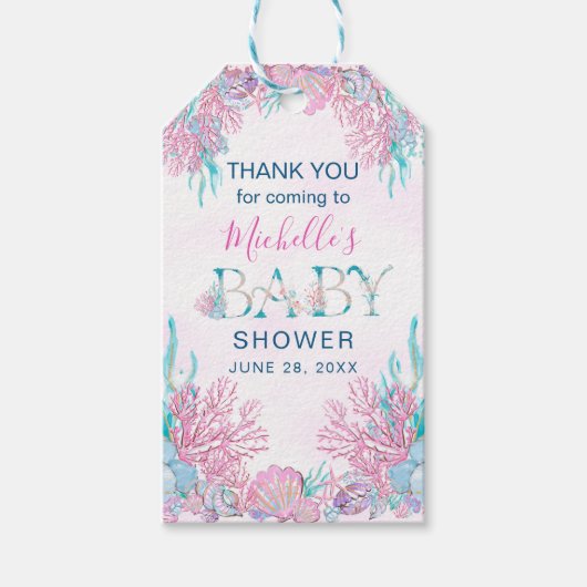 水彩海中赤ちゃんシャワーありがとう ギフトタグ (正面)