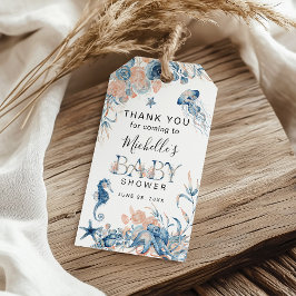 水彩海中赤ちゃんシャワーありがとう ギフトタグ