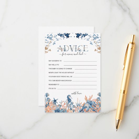 水彩海中赤ちゃんシャワー アドバイスカード (正面/裏面インサイチュ)