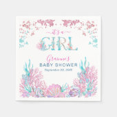 水彩海中雨の女の子の赤のシャワー スタンダードカクテルナプキン (正面)