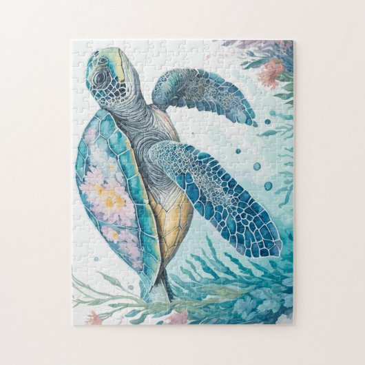 水彩海亀の海洋動物 ジグソーパズル (縦)