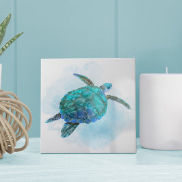 水彩海亀航海の沿岸海 タイル