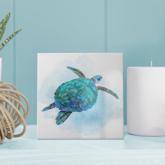 水彩海亀航海の沿岸海 タイル