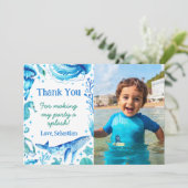 水彩海動物クジラ海中写真 サンキューカード (スタンド正面)