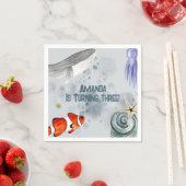 水彩海動物子供の誕生日パーティー青 スタンダードカクテルナプキン (インサイチュ)