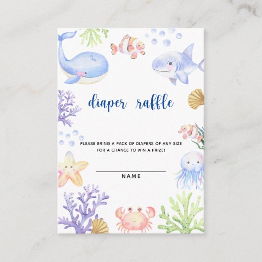 水彩海動物 – おむつラッフル エンクロージャーカード (正面)