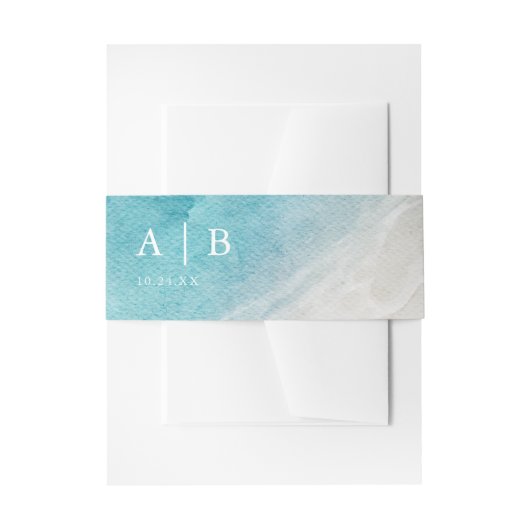 水彩海夏ビーチ結婚式招待状B 招待状ベリーバンド (正面例)