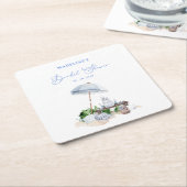 水彩海岸ビーチピクニック ブライダルシャワー スクエアペーパーコースター (アングル)