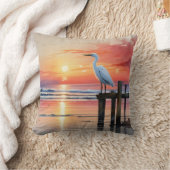 水彩海岸日の出と緑 クッション (ブランケット)