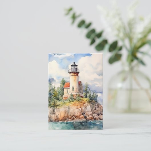 水彩海岸灯台の背景 名刺 (スタンド正面)