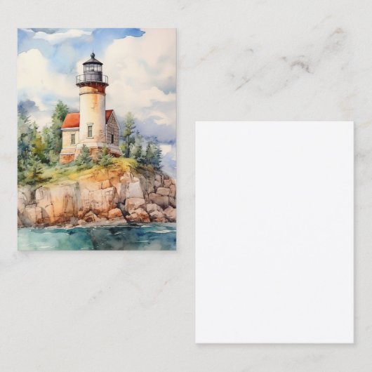 水彩海岸灯台の背景 名刺 (正面/裏面)