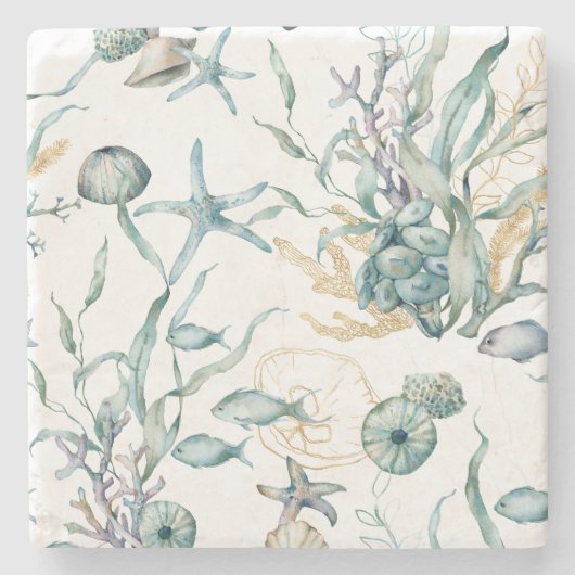 水彩海底サンゴ礁コースター ストーンコースター (正面)