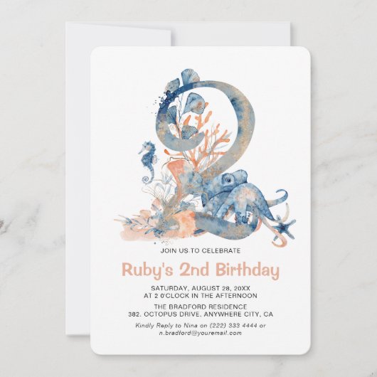 水彩海底少女の2回目の誕生日 招待状 (正面)