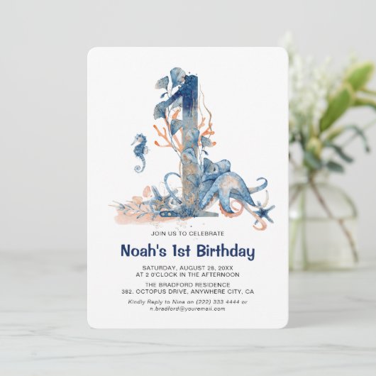 水彩海底少年の最初の誕生日 招待状 (スタンド正面)