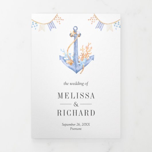 水彩海底海洋テーマのウェディング 三つ折り招待状 (カバー)