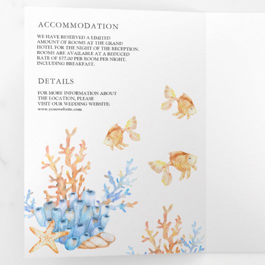 水彩海底海洋テーマのウェディング 三つ折り招待状 (内部最初)