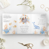 水彩海底海洋テーマのウェディング 三つ折り招待状