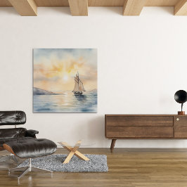 水彩海景バックグラウンド メタルプリント