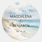 水彩海沿岸オンビーチ結婚式 ラウンドシール (正面)