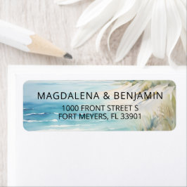 水彩海沿岸オンビーチ結婚式 ラベル