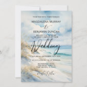 水彩海沿岸オンビーチ結婚式 招待状 (正面)