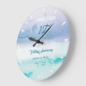 水彩海波モダン結婚の記念日 ラージ壁時計 (傾斜)