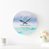 水彩海波モダン結婚の記念日 ラージ壁時計 (ホーム)