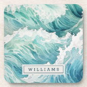 水彩海波名前をカスタムする コースター (正面)