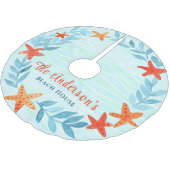 水彩海波星魚沿岸クリスマス ブラッシュドポリエステルツリースカート (アングル)