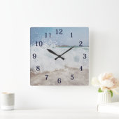 水彩海波海泡 スクエア壁時計 (ホーム)