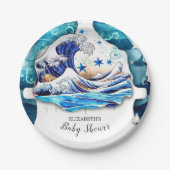 水彩海波赤ちゃんシャワー ペーパープレート (正面)
