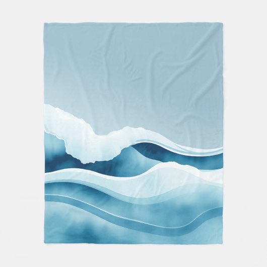 水彩海波 フリースブランケット (正面)