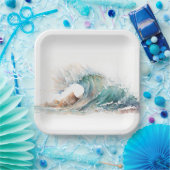 水彩海波 ペーパープレート (パーティー)