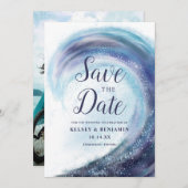 水彩海波 |写真の日付の保存 招待状 (正面/裏面)