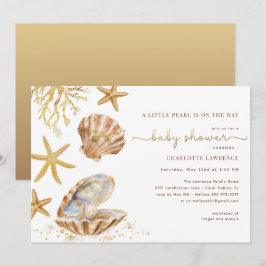 水彩海洋小珍珠婴儿派对 招待状