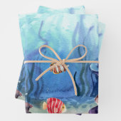 水彩海洋海生きたサンゴと魚 ラッピングペーパーシート (インサイチュ)