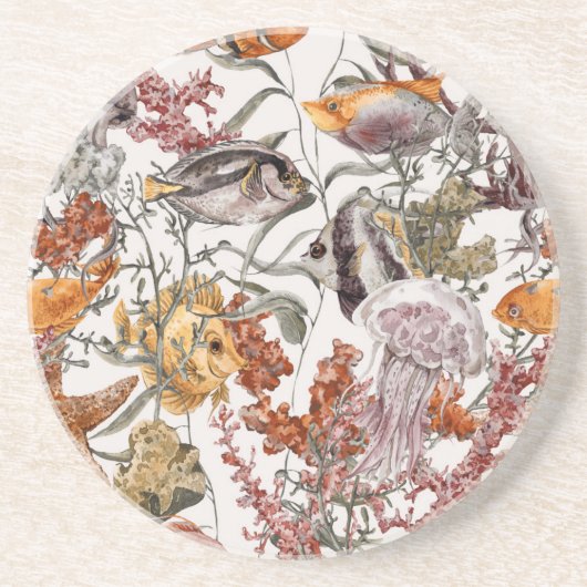 水彩海洋生活パターン2 コースター (正面)